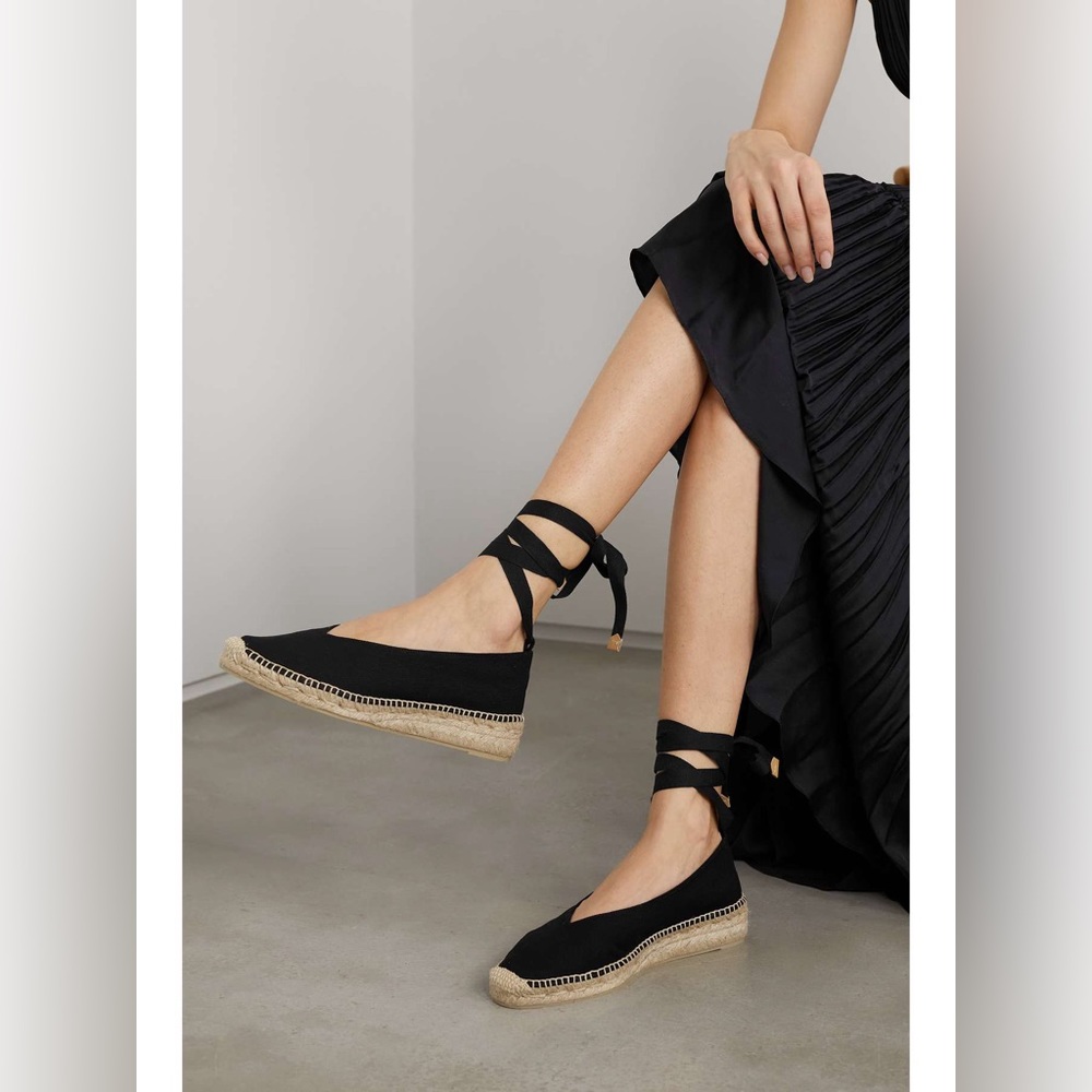 CASTAÑER Gea Black Canvas Tie Espadrilles